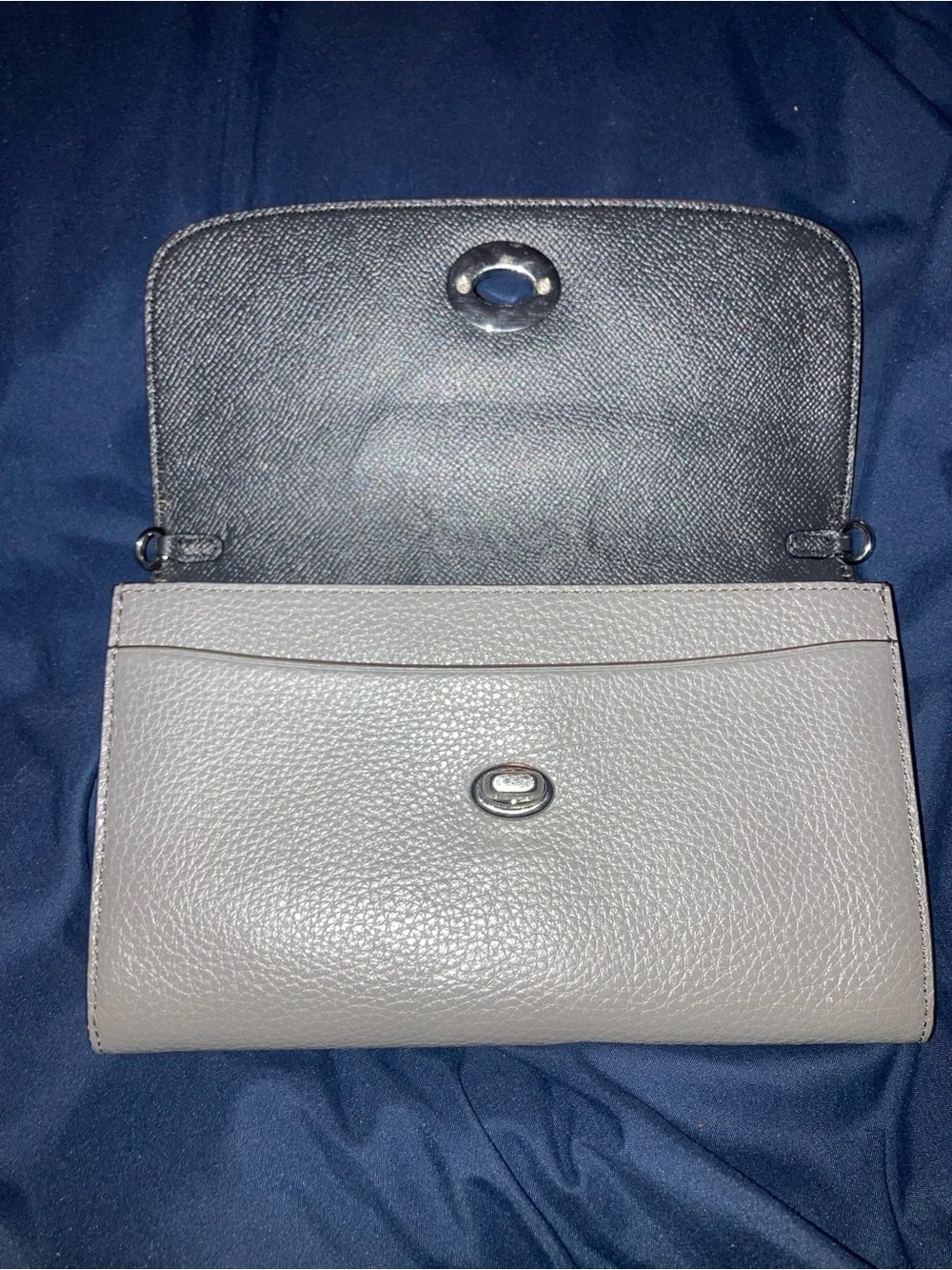 Coach Pebbled Leather Clutch in Light Gray with Silver Studs